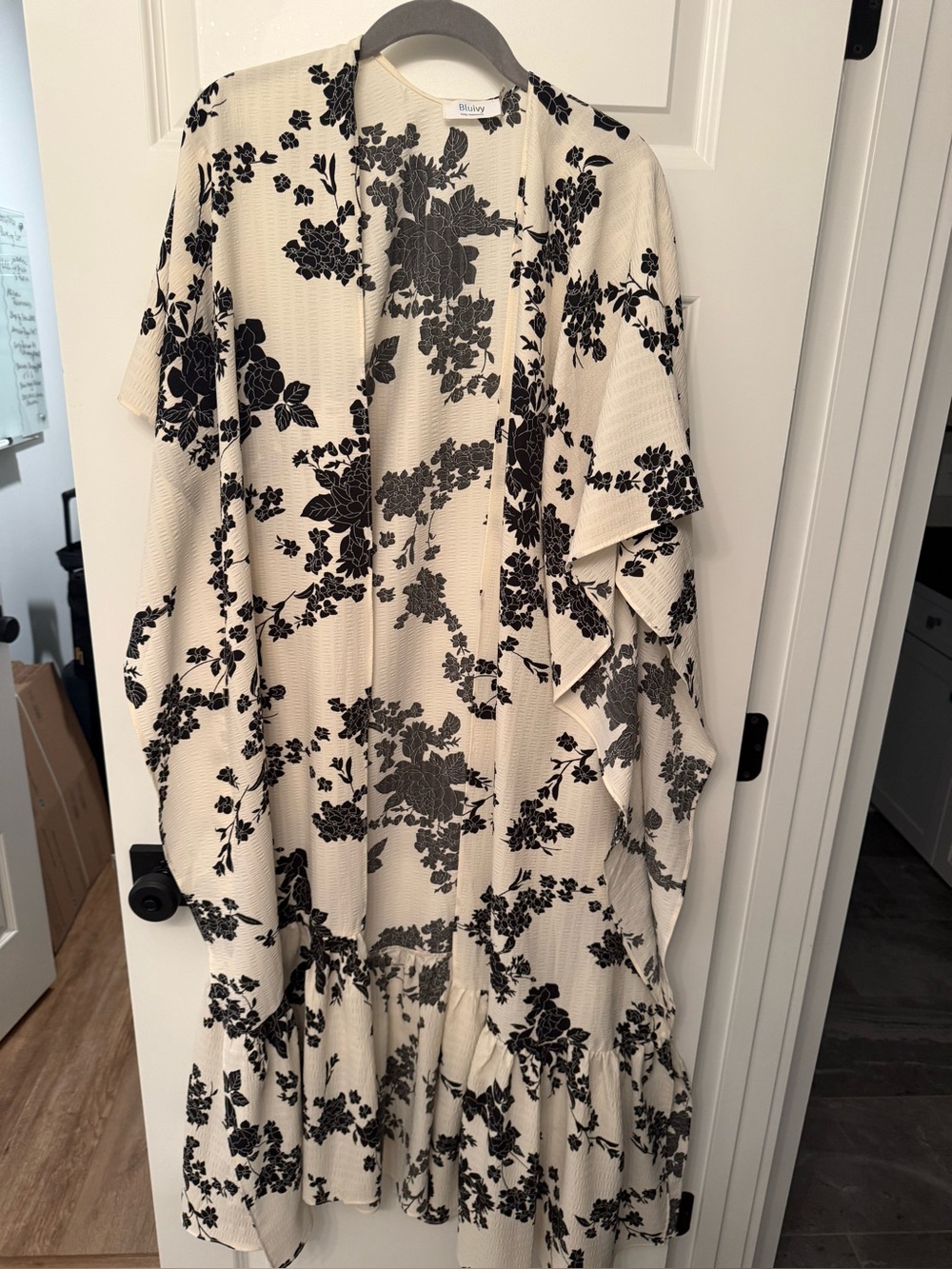 Women's Cream Floral Wrap with Black Print